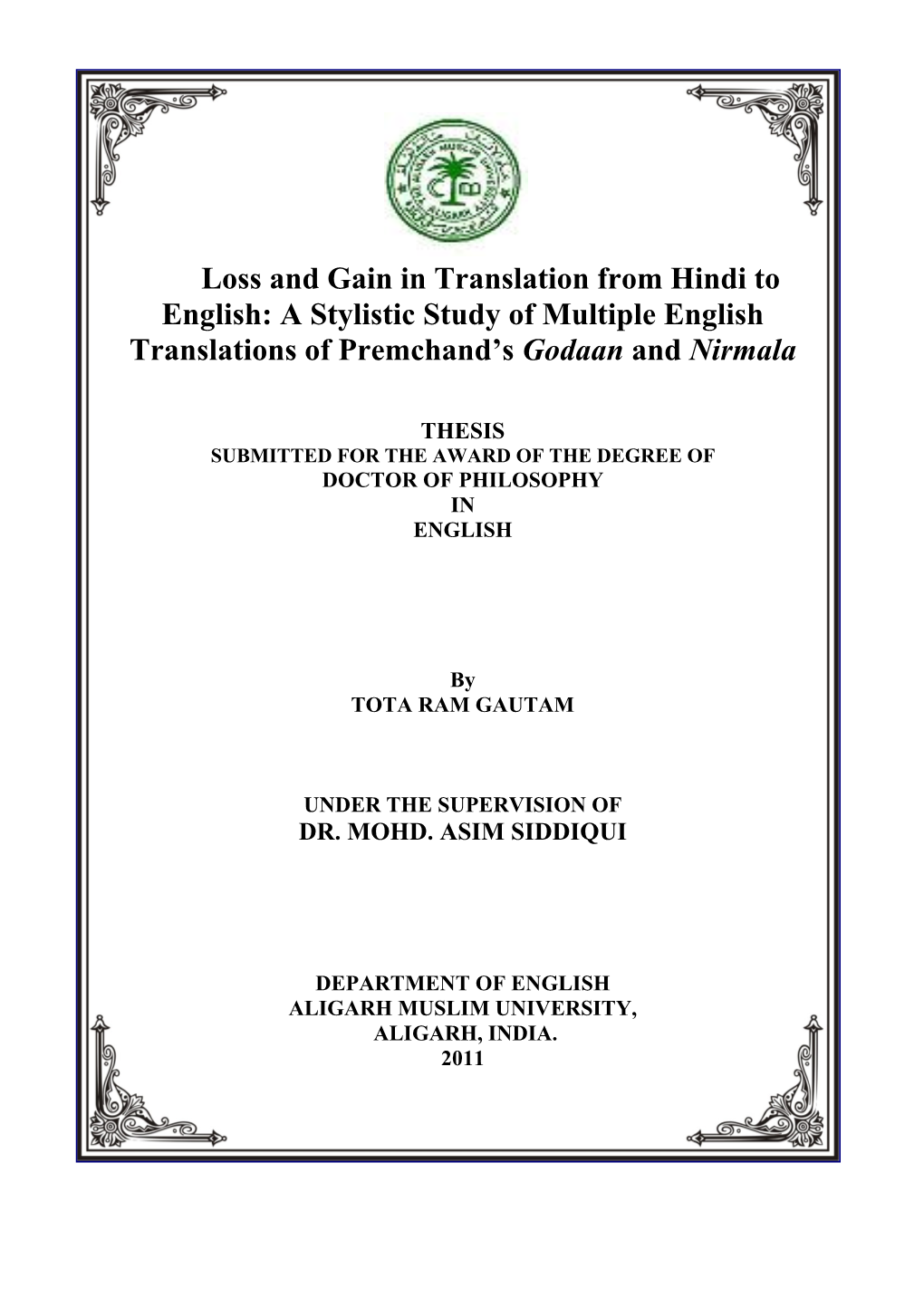 A Stylistic Study of Multiple English Translations of Premchand's