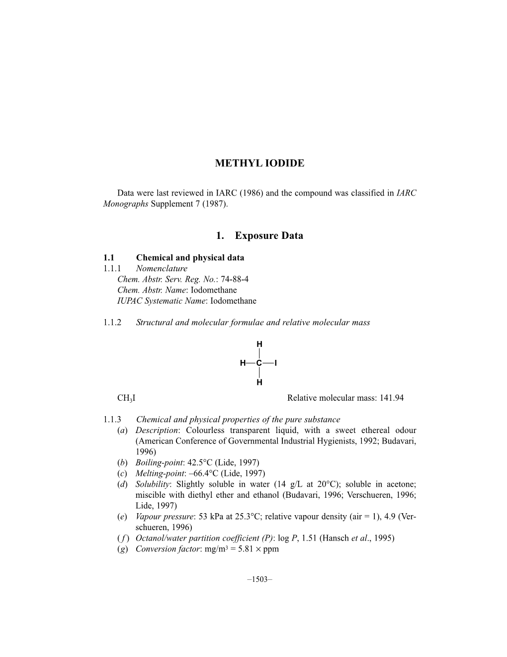 METHYL IODIDE 1. Exposure Data