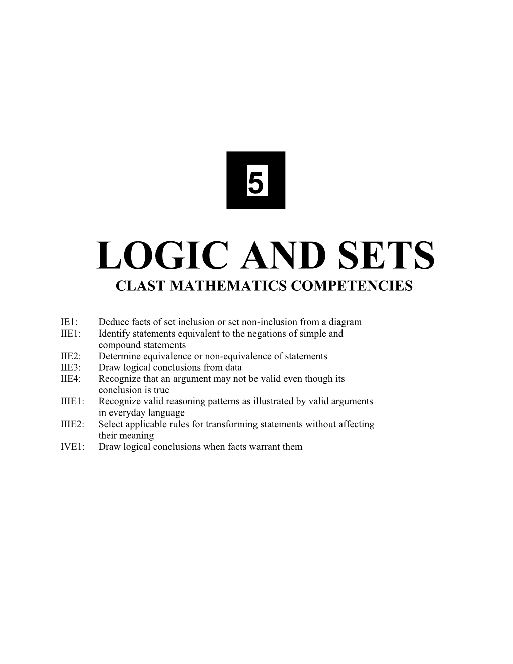 Logic and Sets Clast Mathematics Competencies