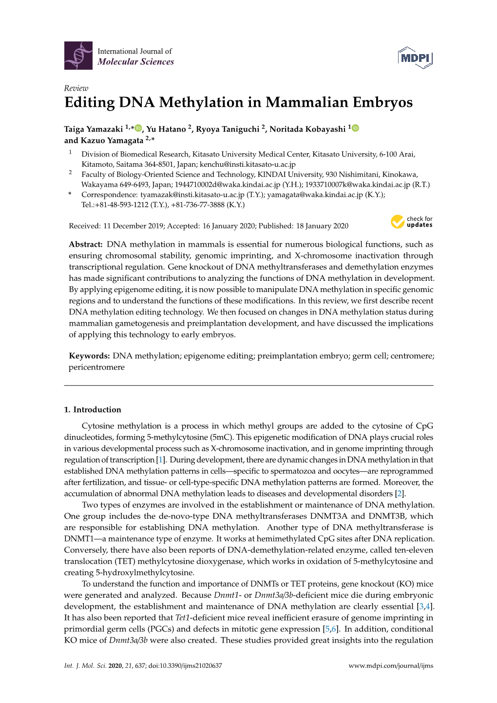 Editing DNA Methylation in Mammalian Embryos