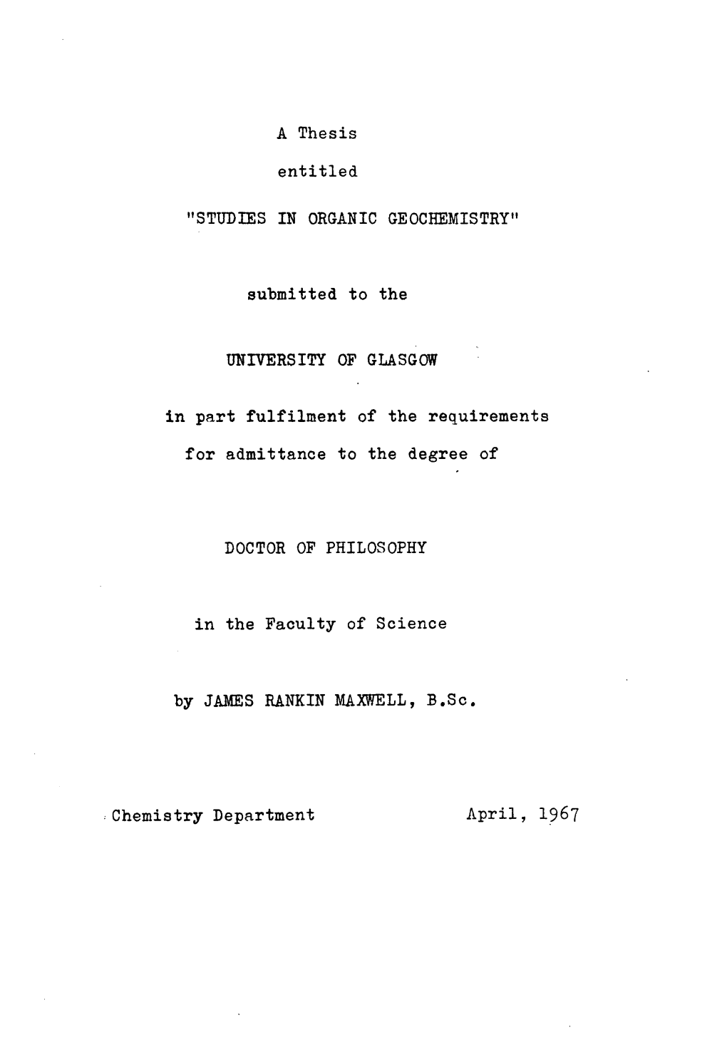 Studies in Organic Geochemistry