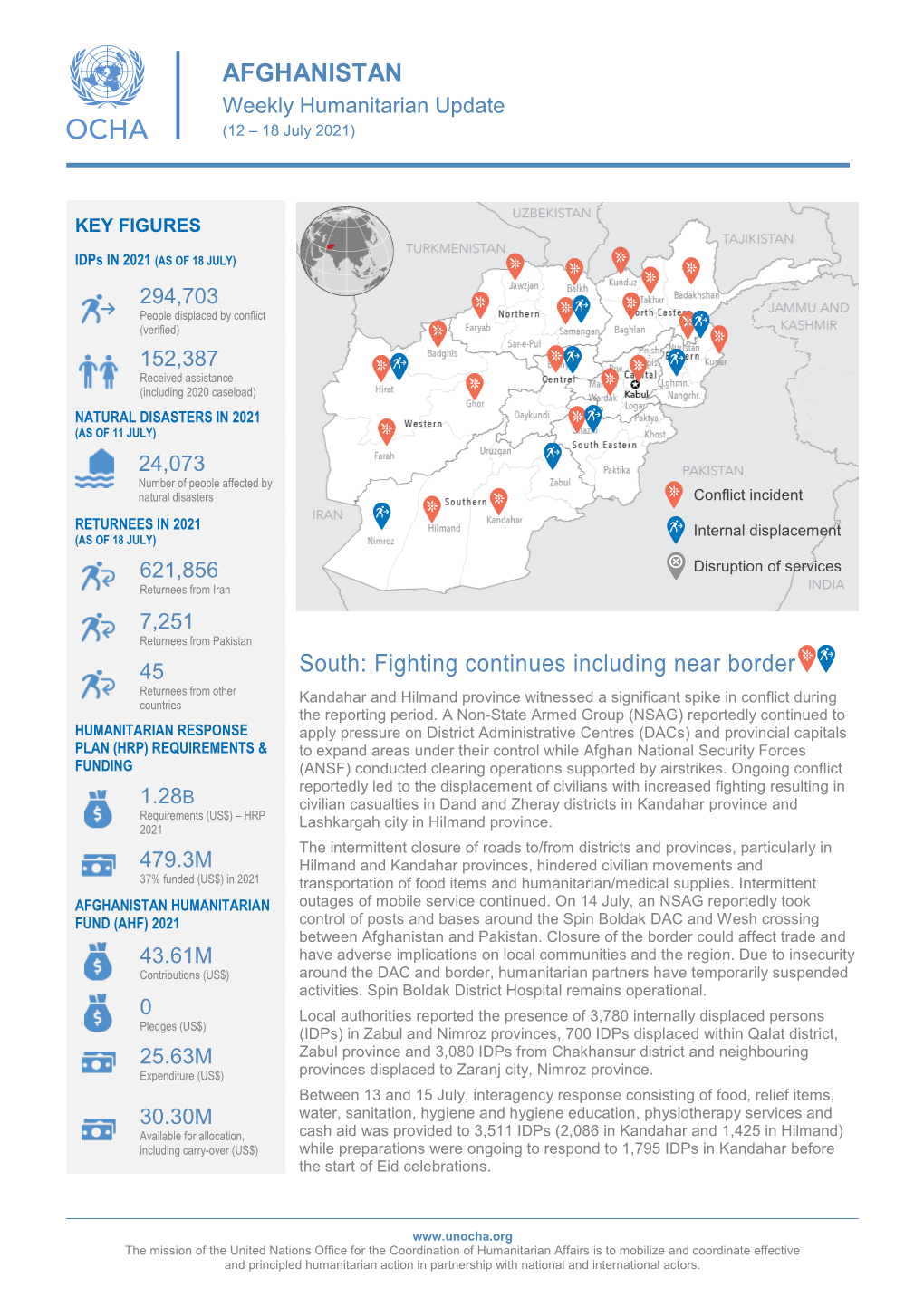 AFGHANISTAN Weekly Humanitarian Update (12 – 18 July 2021)