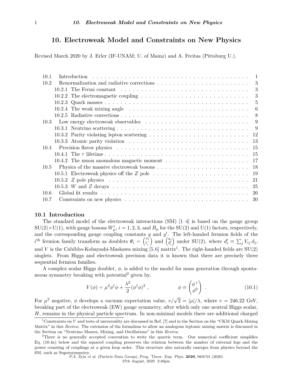 10. Electroweak Model and Constraints on New Physics