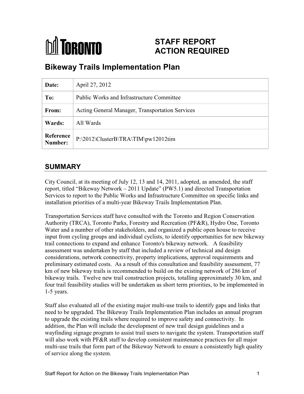 Bikeway Trails Implementation Plan