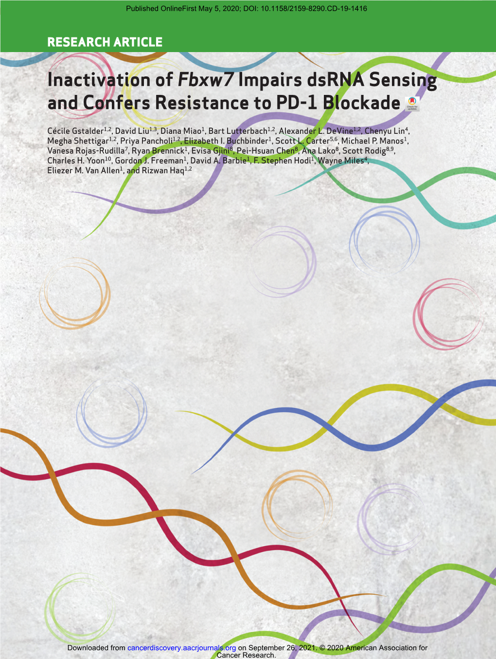 Inactivation of Fbxw7 Impairs Dsrna Sensing and Confers Resistance to PD-1 Blockade