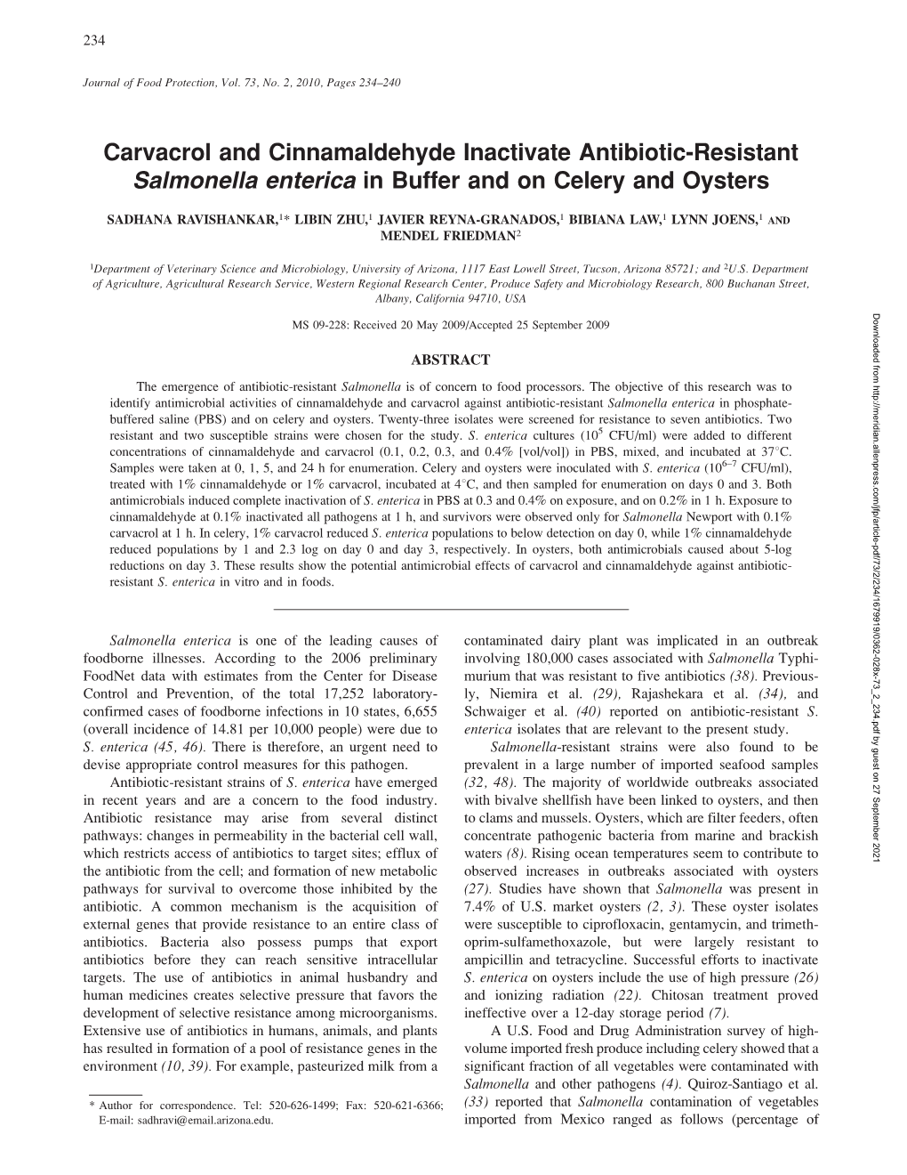 Carvacrol and Cinnamaldehyde Inactivate Antibiotic-Resistant <I