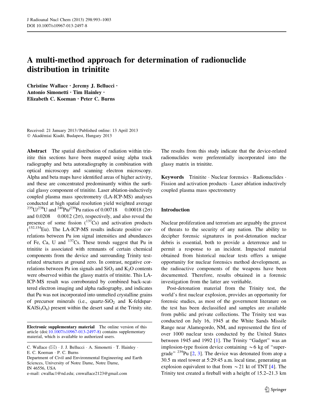 Journal of Radioanalytical and Nuclear Chemistry