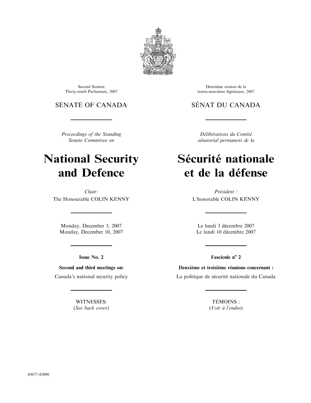 National Security and Defence Sécurité