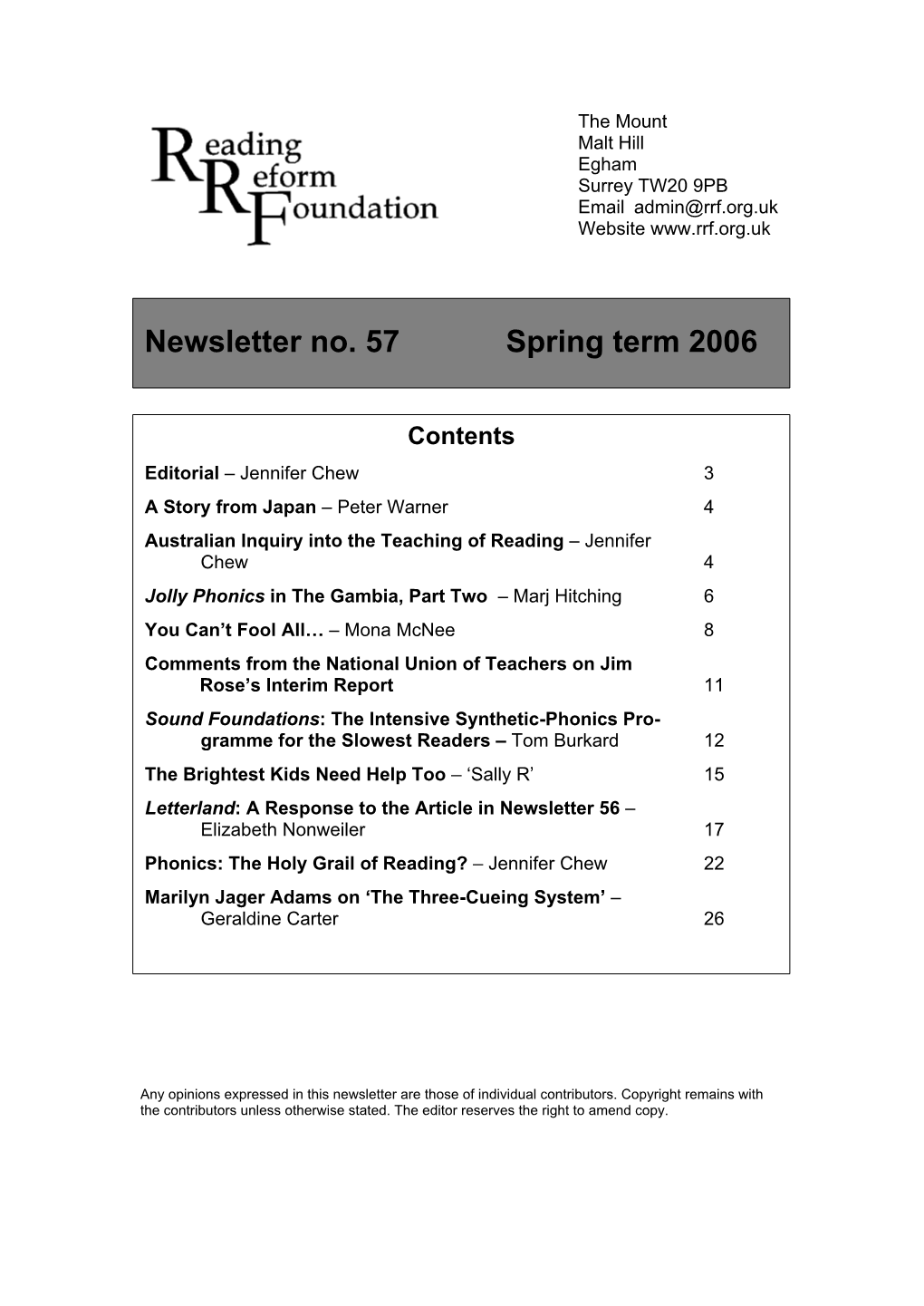 Newsletter No. 57 Spring Term 2006