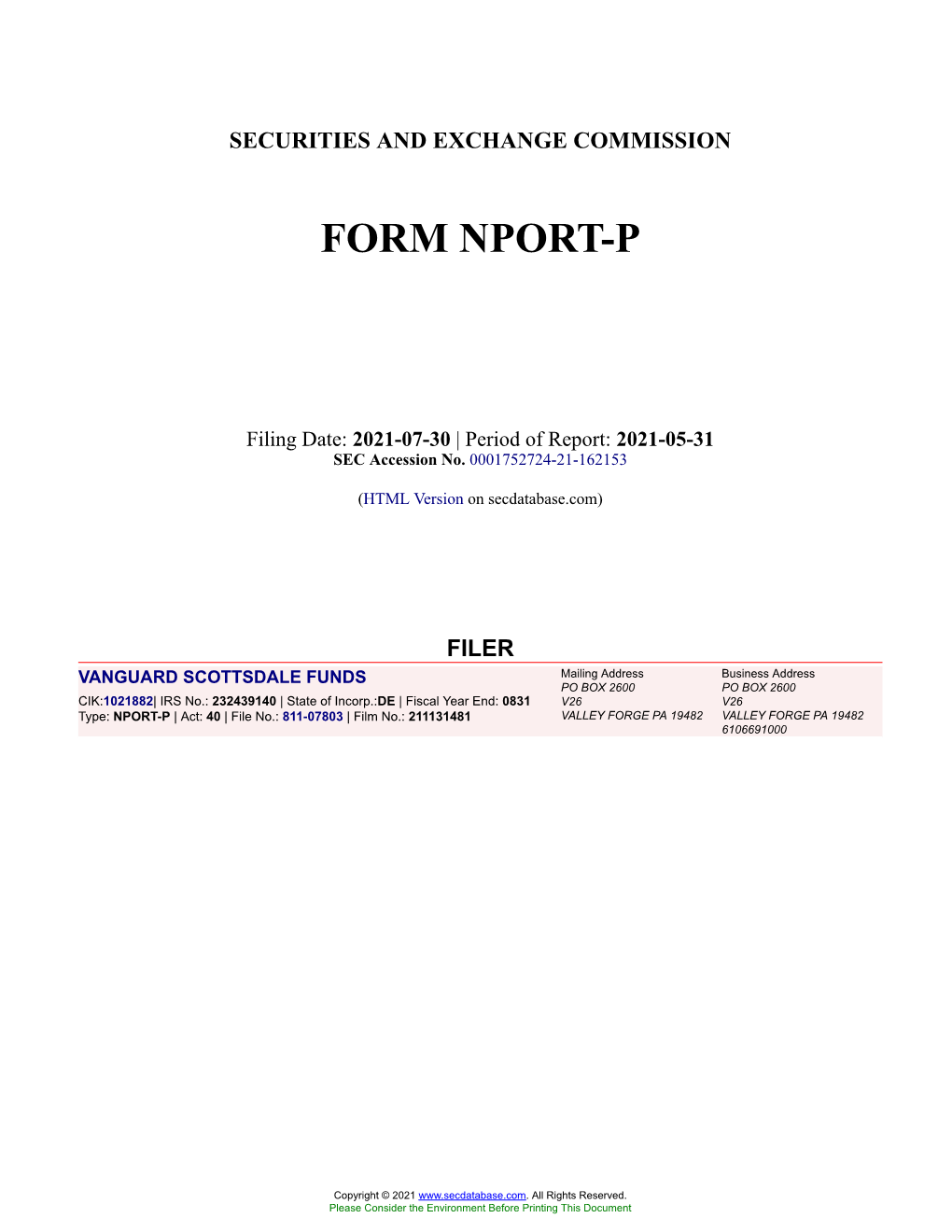 VANGUARD SCOTTSDALE FUNDS Form NPORT-P Filed 2021-07-30