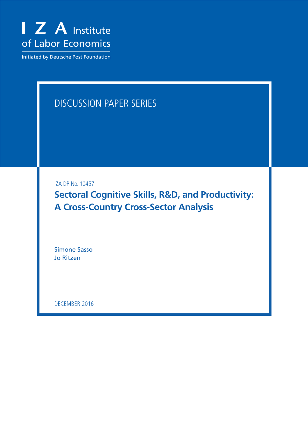 Sectoral Cognitive Skills, R&D, and Productivity