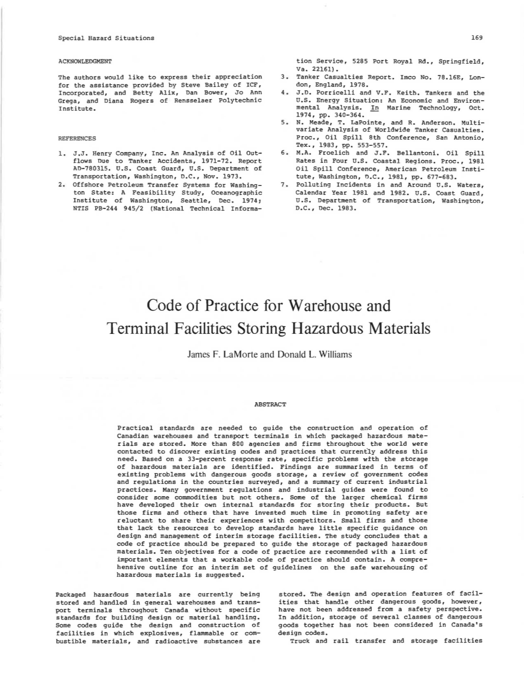 Code of Practice for Warehouse and Terminal Facilities Storing Hazardous Materials