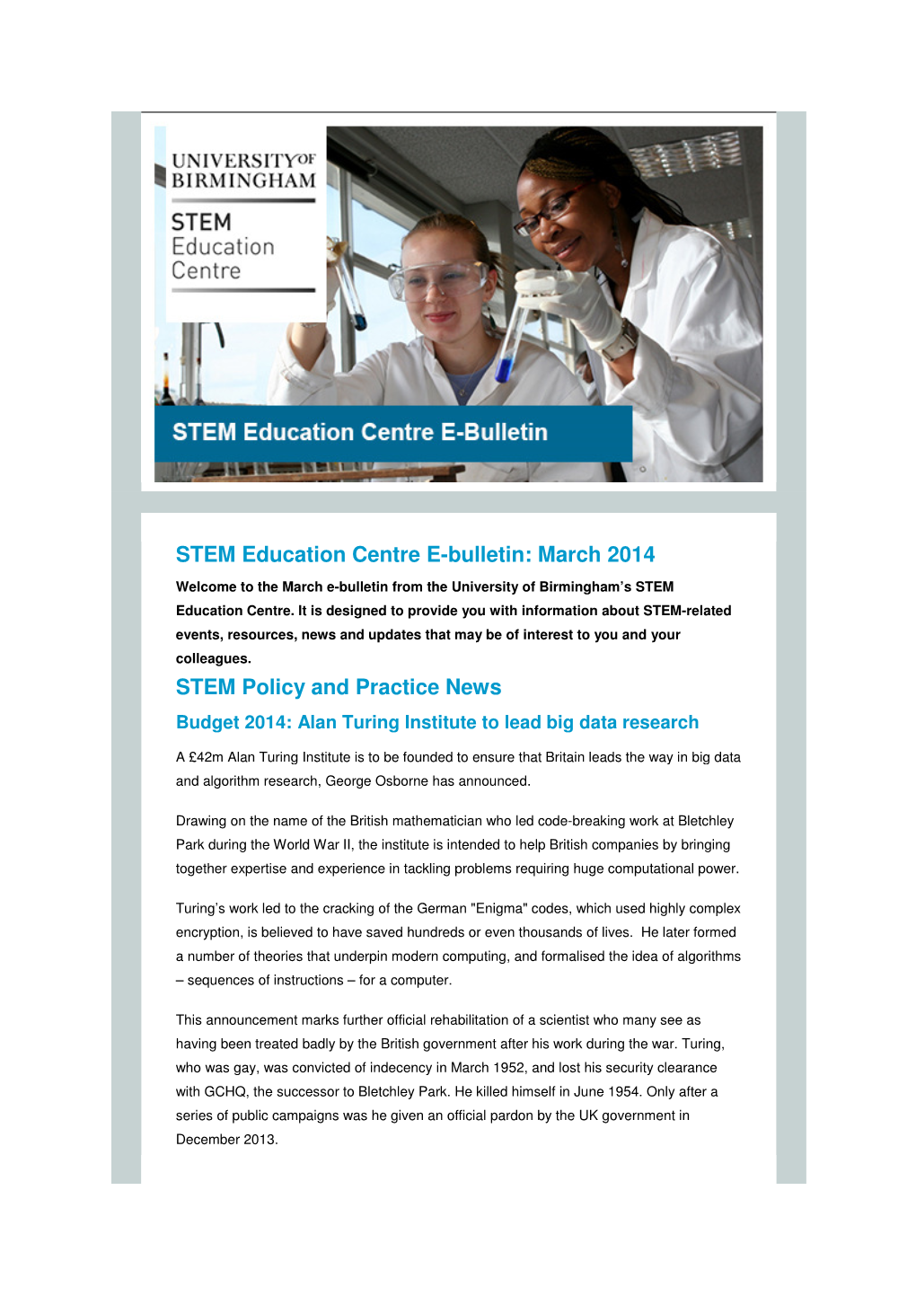 STEM Education Centre E-Bulletin: March 2014