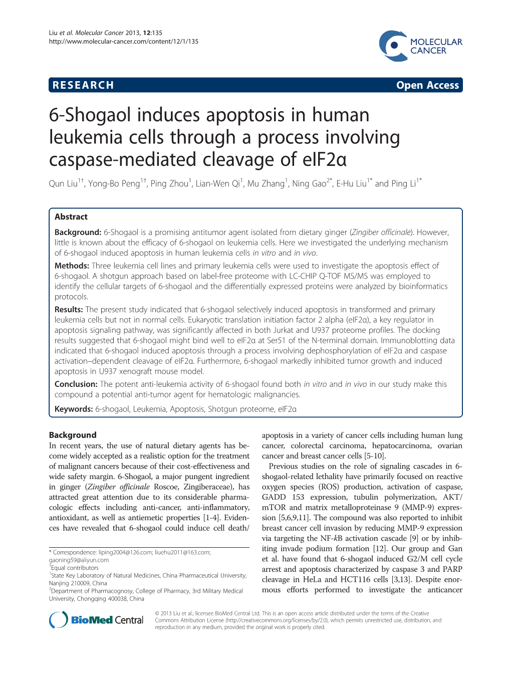 6-Shogaol Induces Apoptosis in Human Leukemia Cells Through A