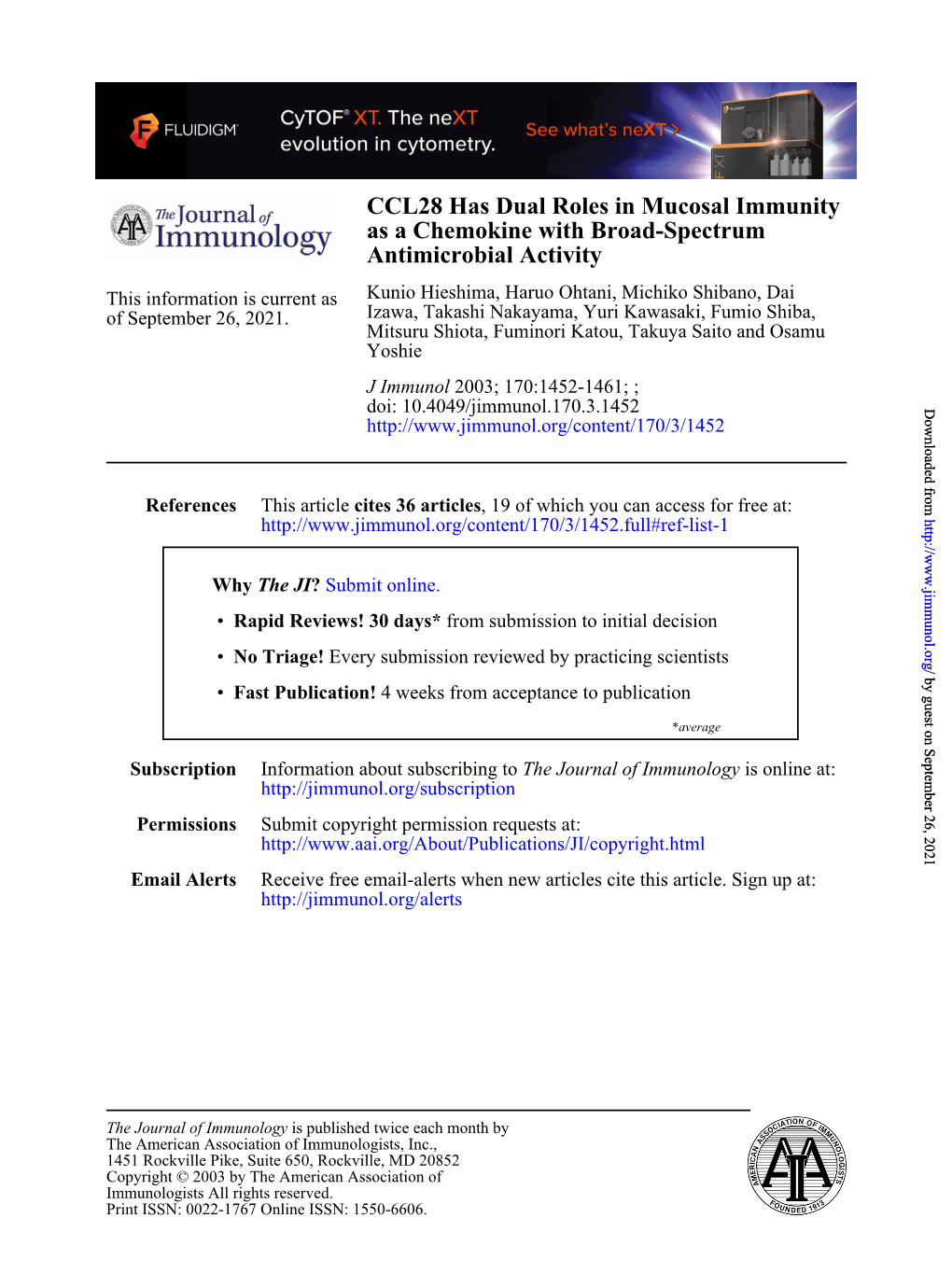 Antimicrobial Activity As a Chemokine with Broad-Spectrum CCL28 Has