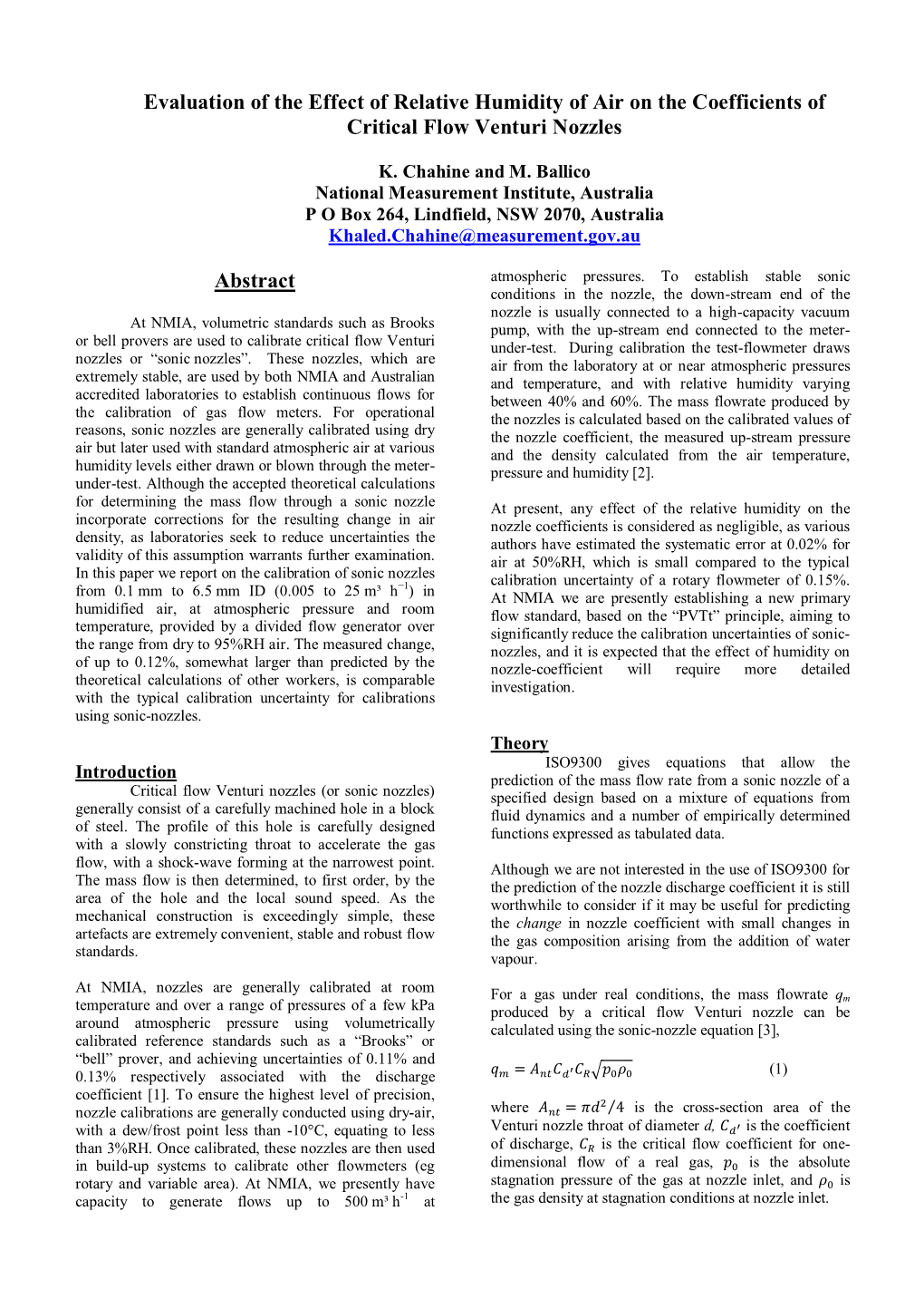 Evaluation of the Effect of Relative Humidity of Air on the Coefficients of Critical Flow Venturi Nozzles