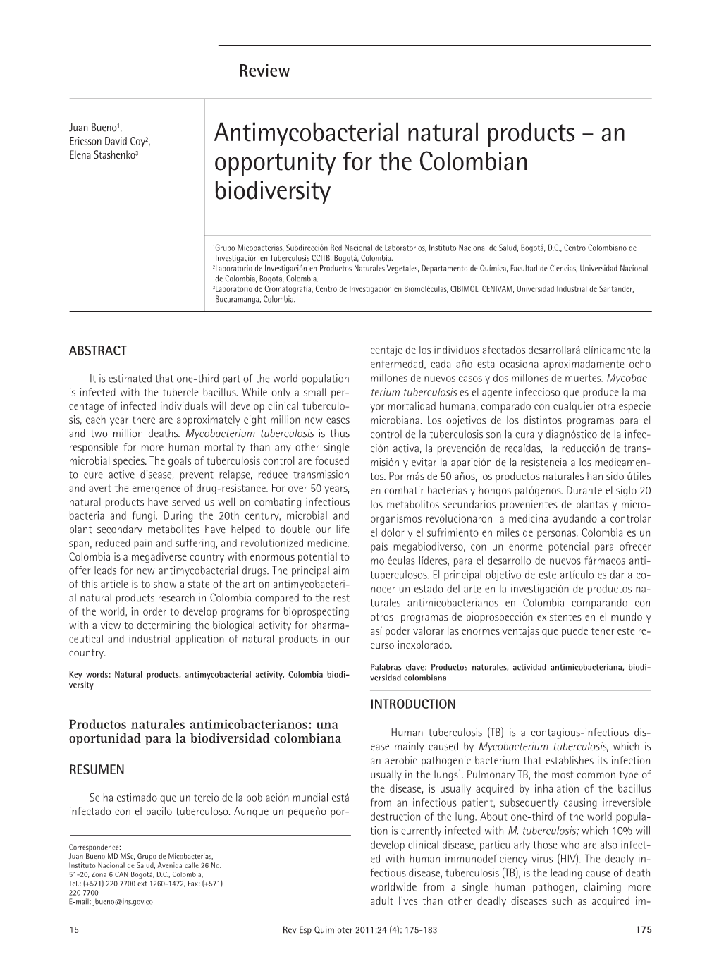 Antimycobacterial Natural Products – an Opportunity for the Colombian Biodiversity