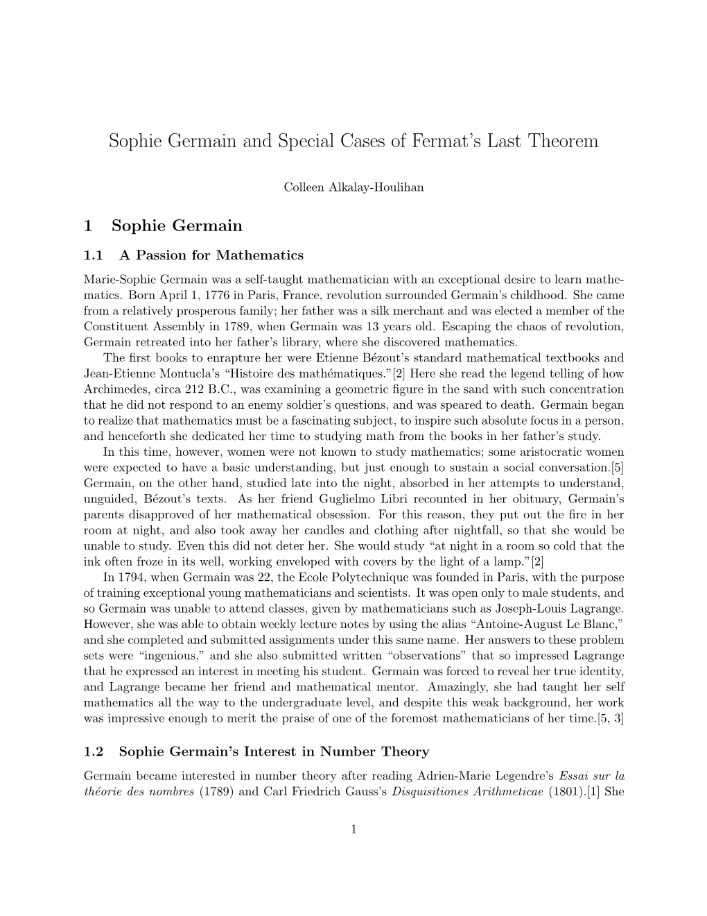 Sophie Germain and Special Cases of Fermat's Last Theorem