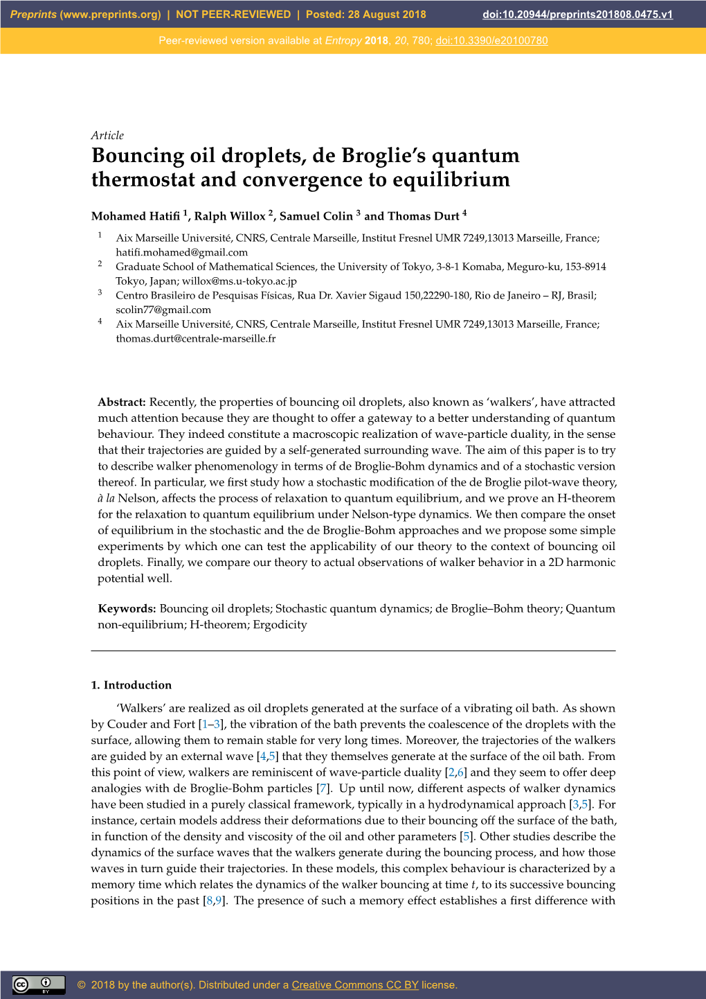 Bouncing Oil Droplets, De Broglie's Quantum Thermostat And