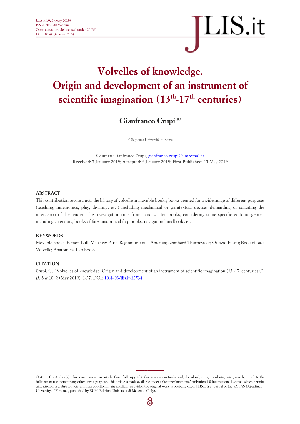 Volvelles of Knowledge. Origin and Development of an Instrument of Scientific Imagination (13Th-17Th Centuries)