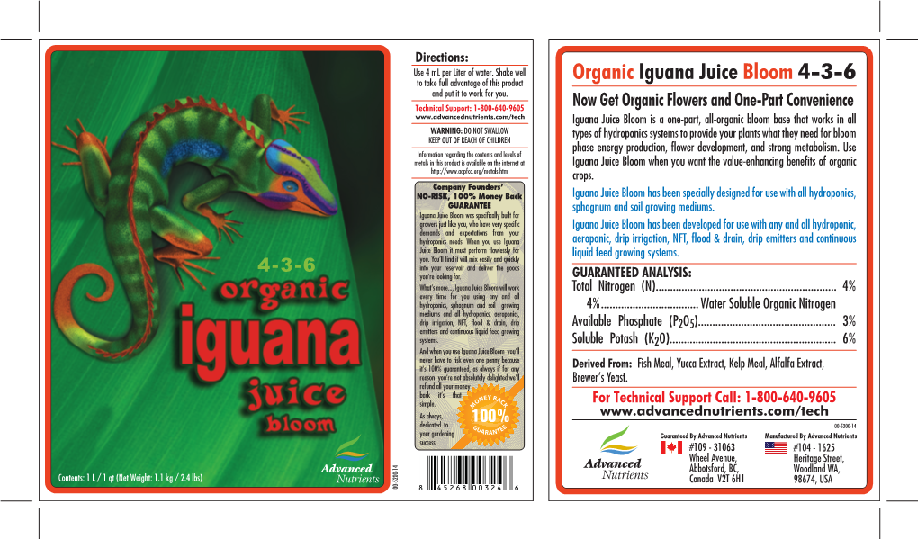 Advanced Nutrients Iguana Juice Bloom 1 Liter 5200-14