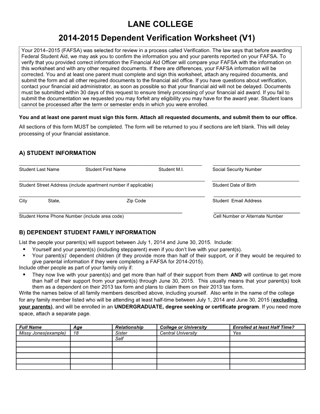 2014-2015 Dependent Verification Worksheet (V1)