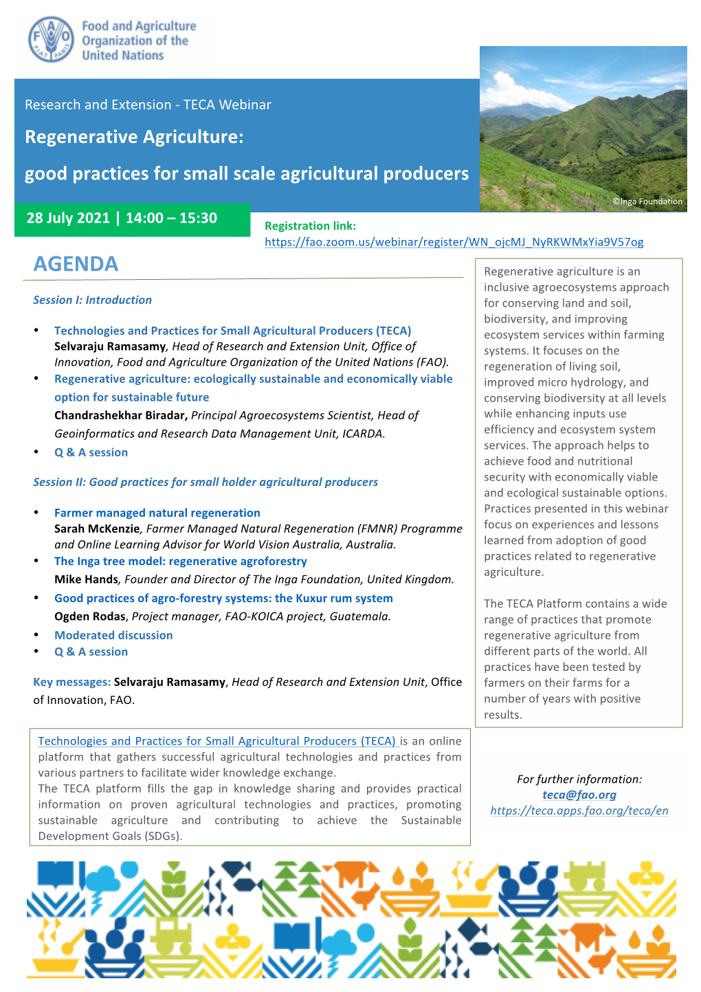 AGENDA Regenerative Agriculture Is an Inclusive Agroecosystems Approach Session I: Introduction for Conserving Land and Soil, Biodiversity, and Improving