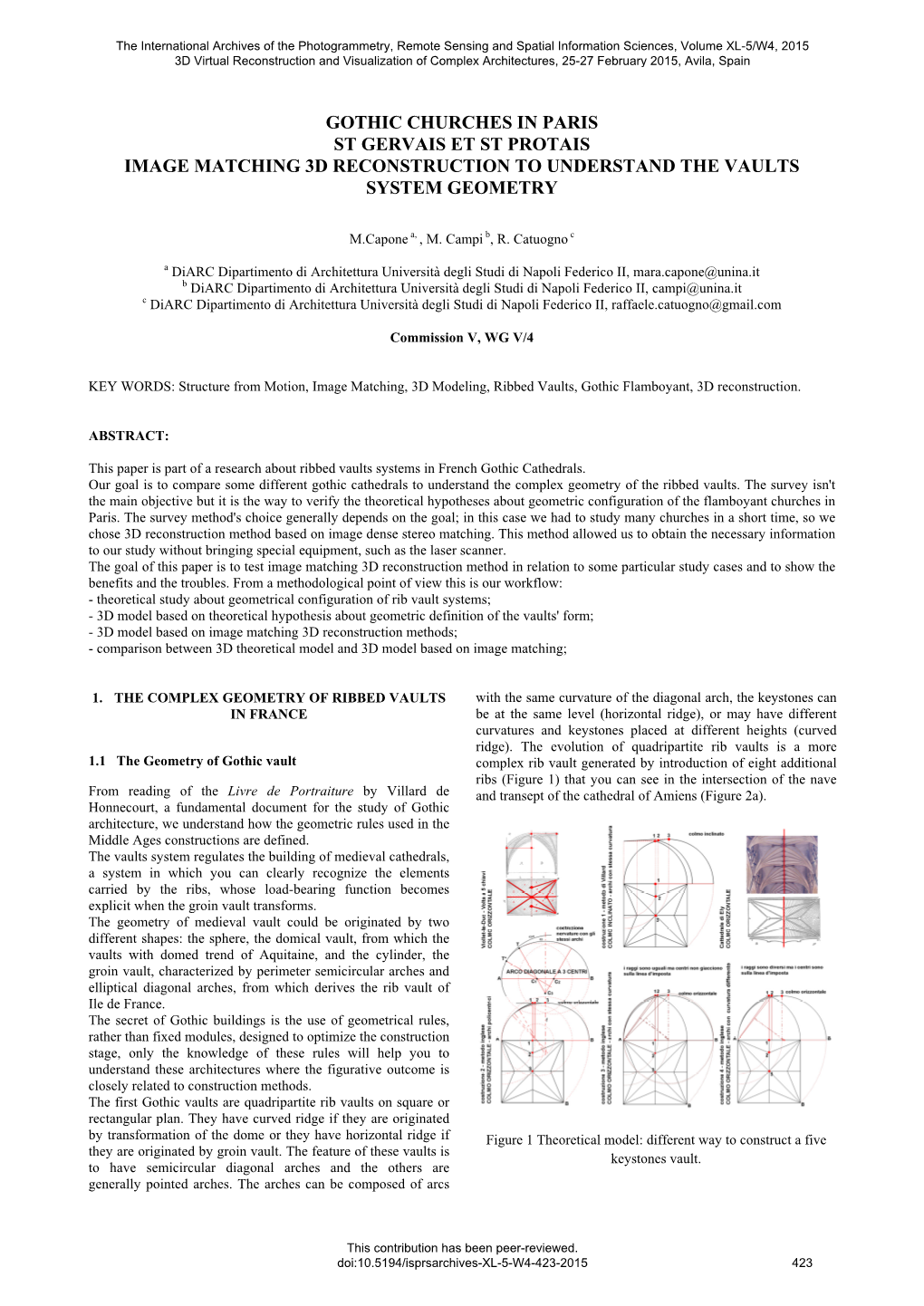 Gothic Churches in Paris St Gervais Et St Protais Image Matching 3D Reconstruction to Understand the Vaults System Geometry