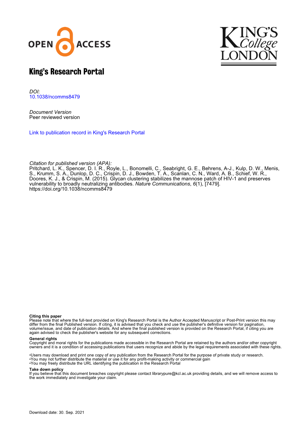 Glycan Clustering Stabilizes the PRITCHARD Online 13May2015 GREEN