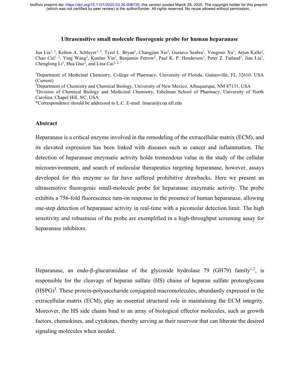 Ultrasensitive Small Molecule Fluorogenic Probe for Human Heparanase