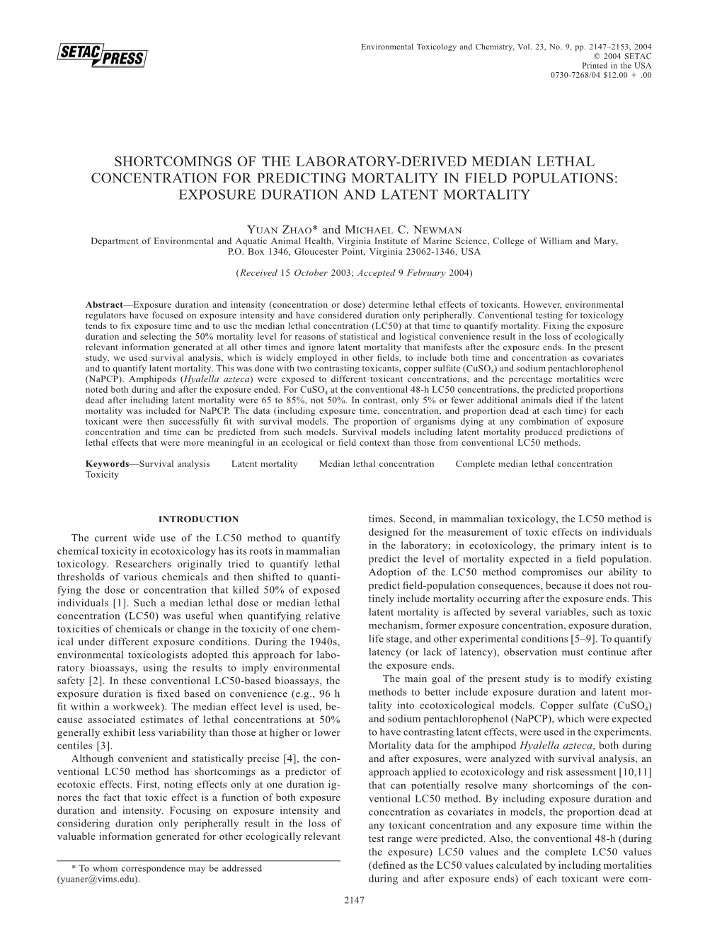 Shortcomings of the Laboratory-Derived Median Lethal Concentration for Predicting Mortality in Field Populations: Exposure Duration and Latent Mortality