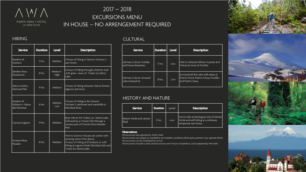 Excursions Menu in House – No Arrengement Required