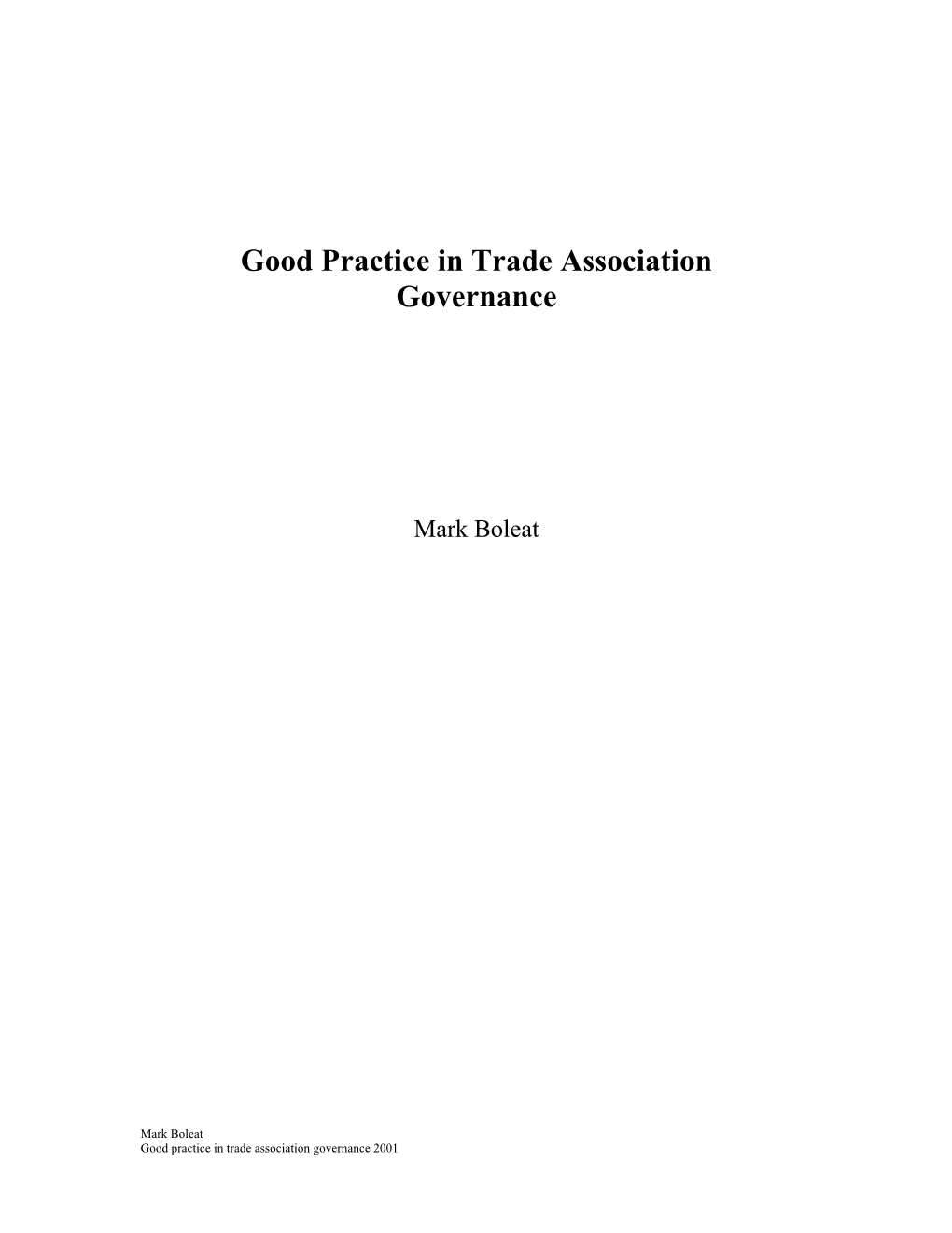 Good Practice in Trade Association Governance