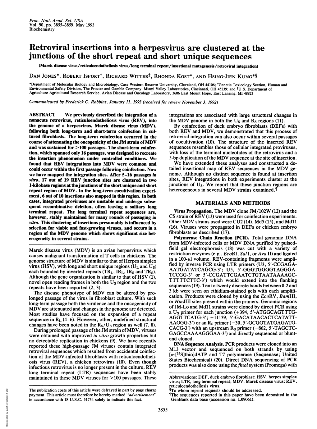 Retroviral Insertions Into a Herpesvirus Are Clustered At