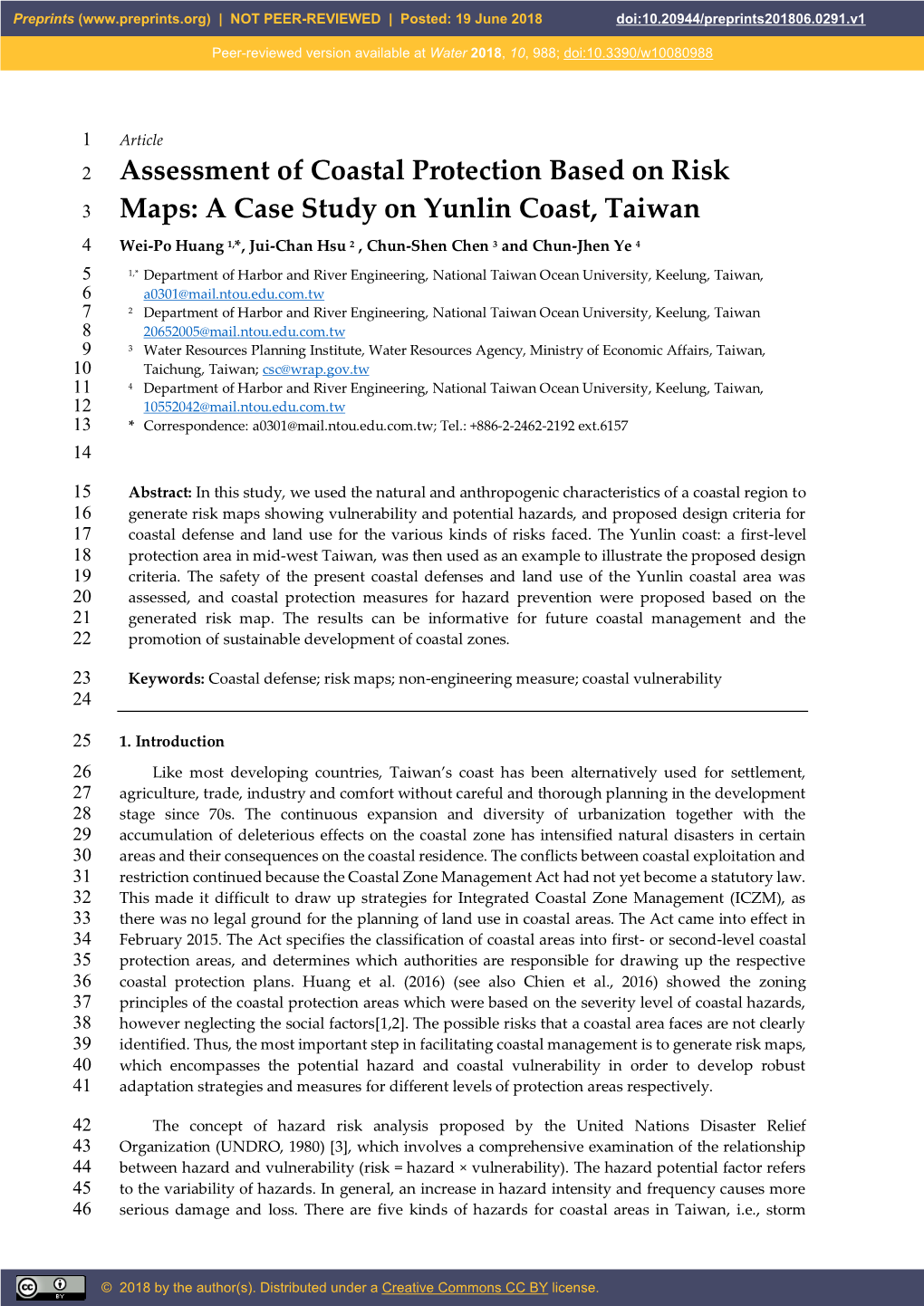 Assessment of Coastal Protection Based on Risk Maps