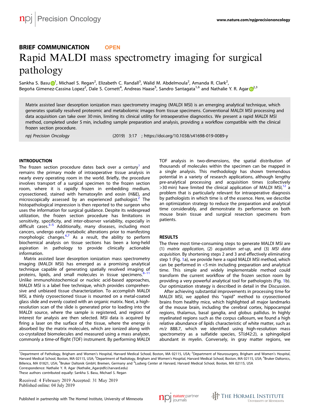 Rapid MALDI Mass Spectrometry Imaging for Surgical Pathology