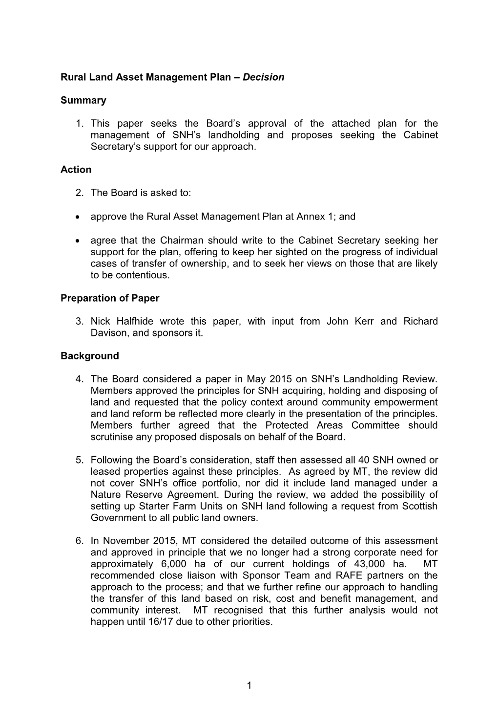 Rural Land Asset Management Plan – Decision