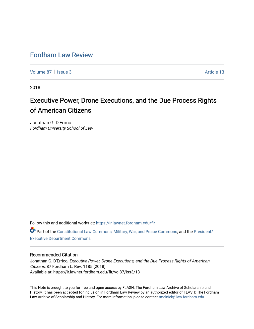 Executive Power, Drone Executions, and the Due Process Rights of American Citizens