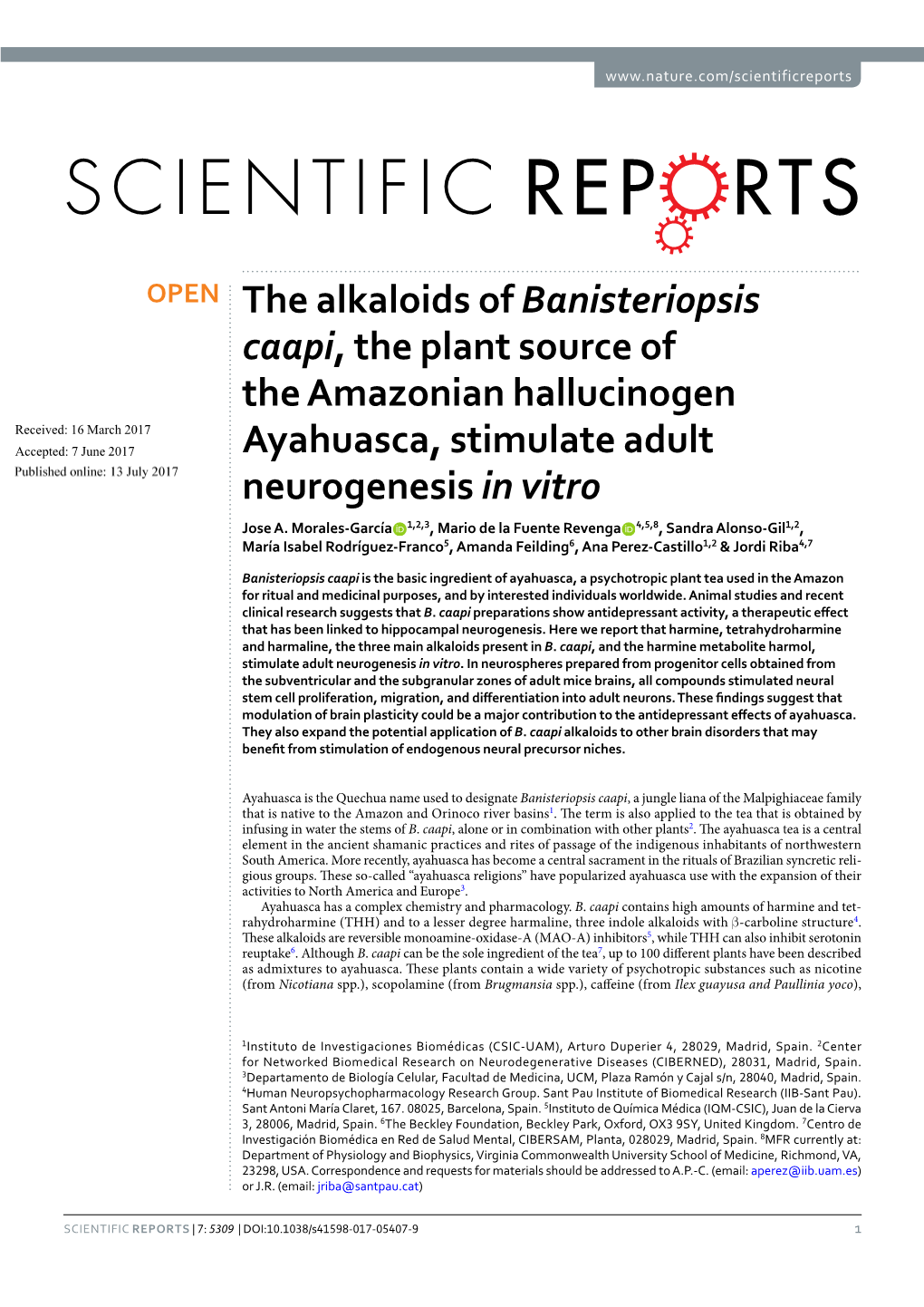 The Alkaloids of Banisteriopsis Caapi, the Plant Source of the Amazonian