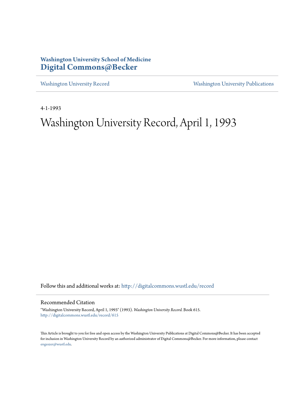 Washington University Record, April 1, 1993