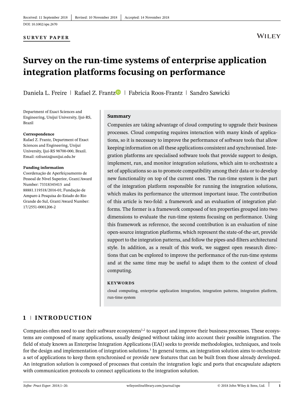 Survey on the Run-Time Systems of Enterprise Application Integration Platforms Focusing on Performance