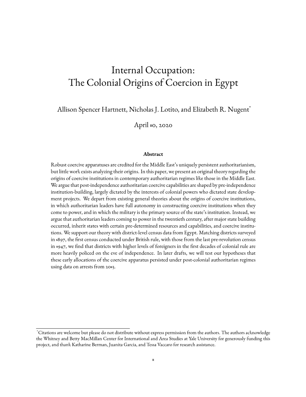 The Colonial Origins of Coercion in Egypt