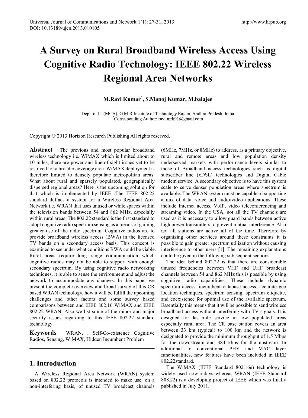 IEEE 802.22 Wireless Regional Area Networks