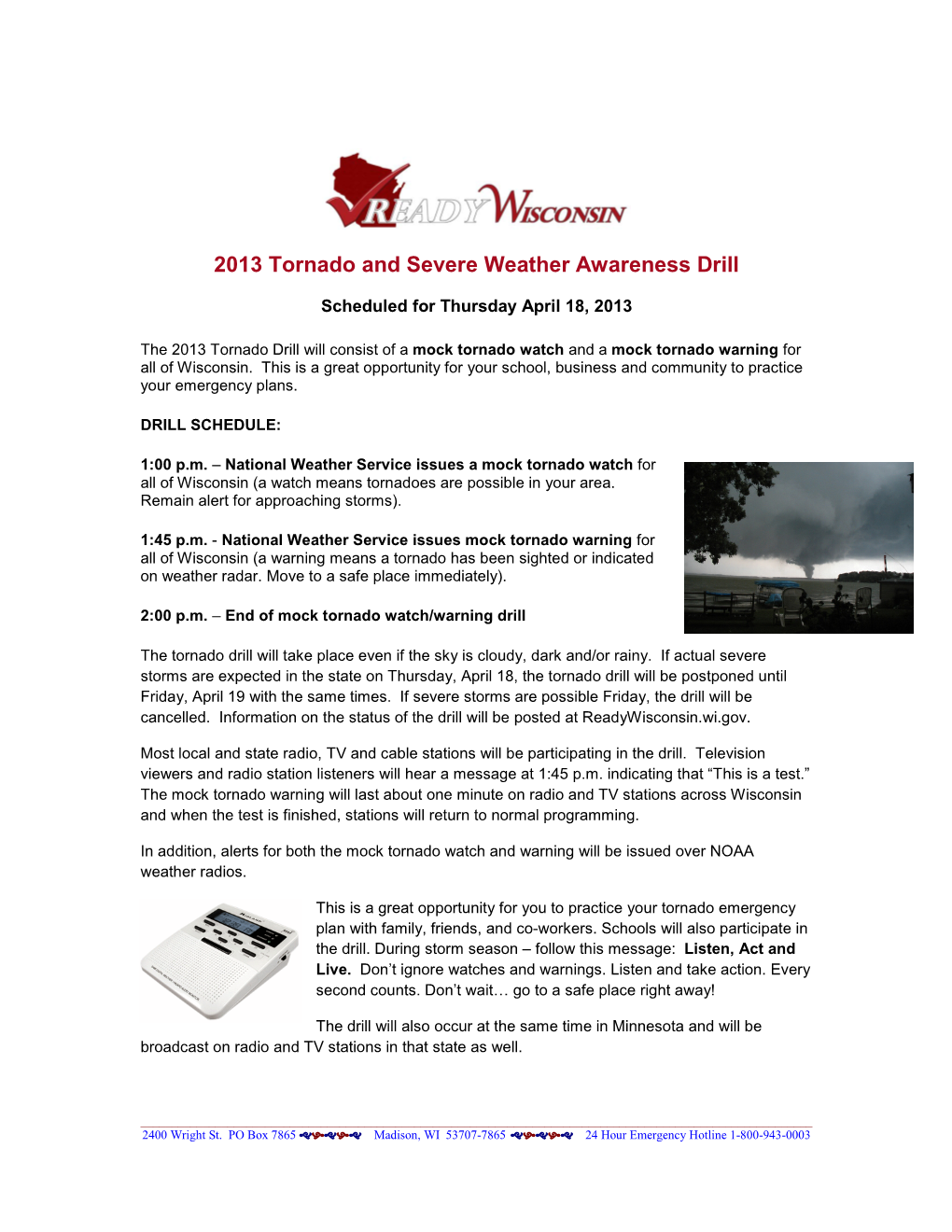 2013 Tornado and Severe Weather Awareness Drill