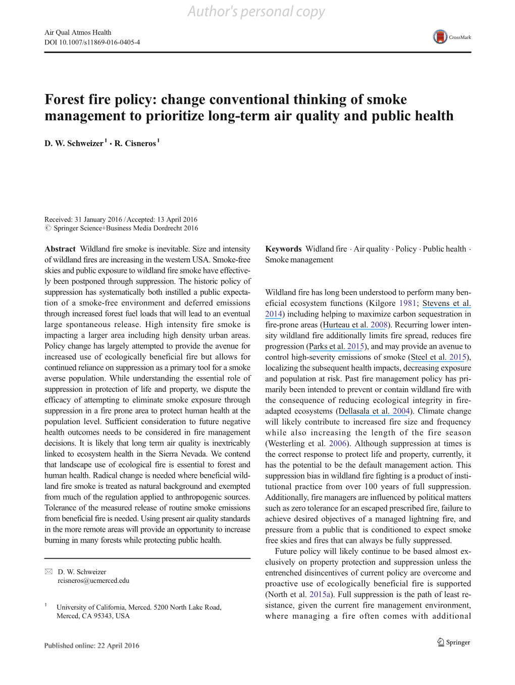 Forest Fire Policy: Change Conventional Thinking of Smoke Management to Prioritize Long-Term Air Quality and Public Health
