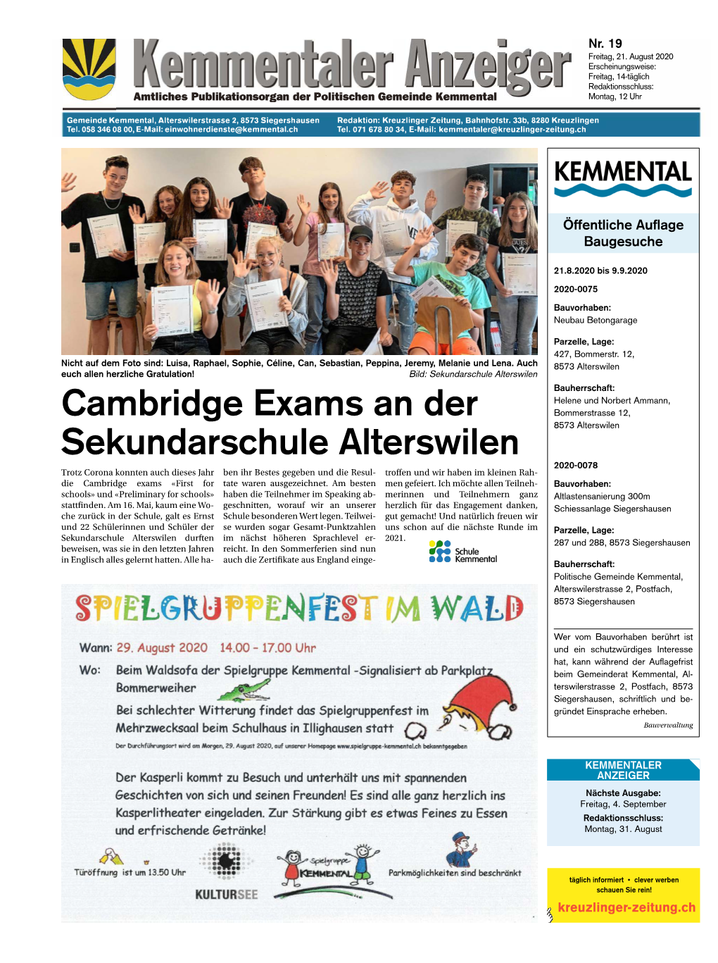 Cambridge Exams an Der Sekundarschule Alterswilen