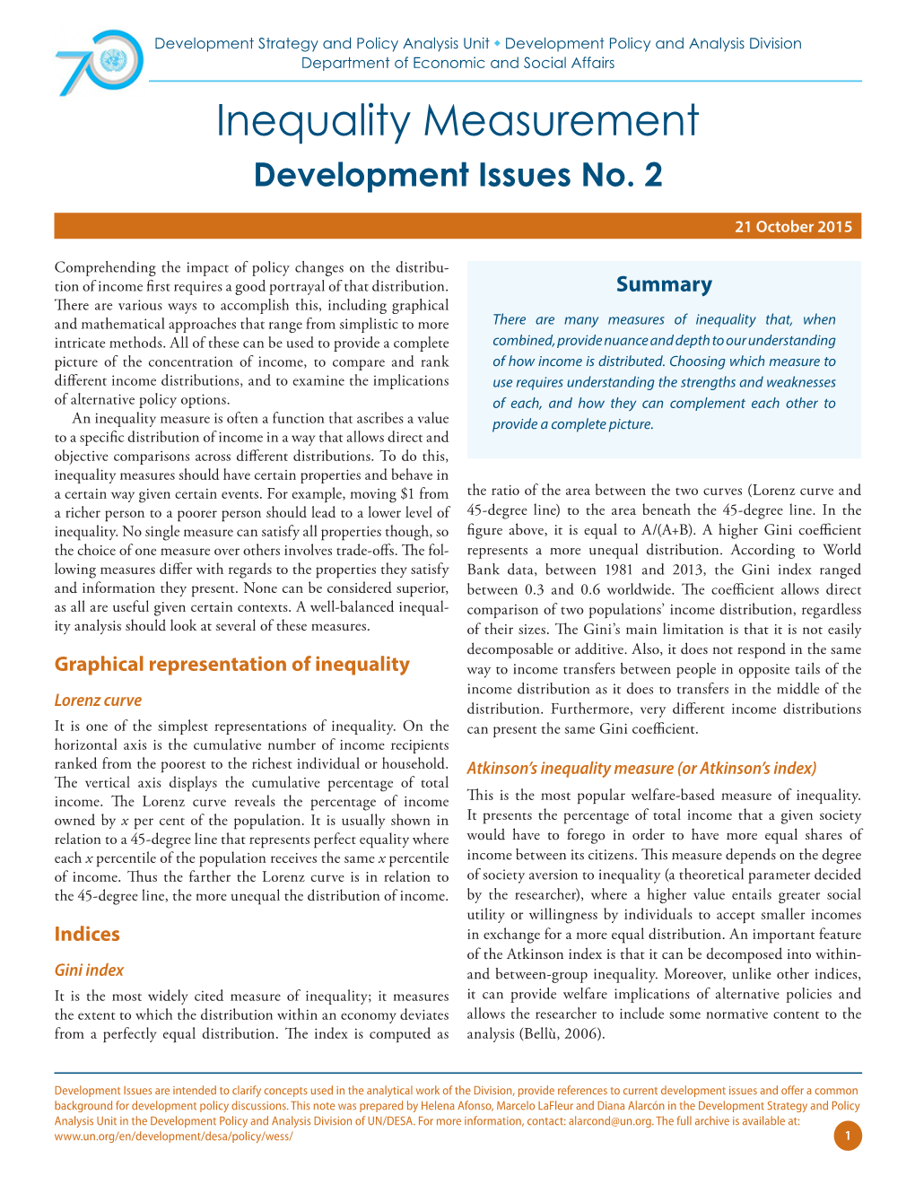 Inequality Measurement Development Issues No