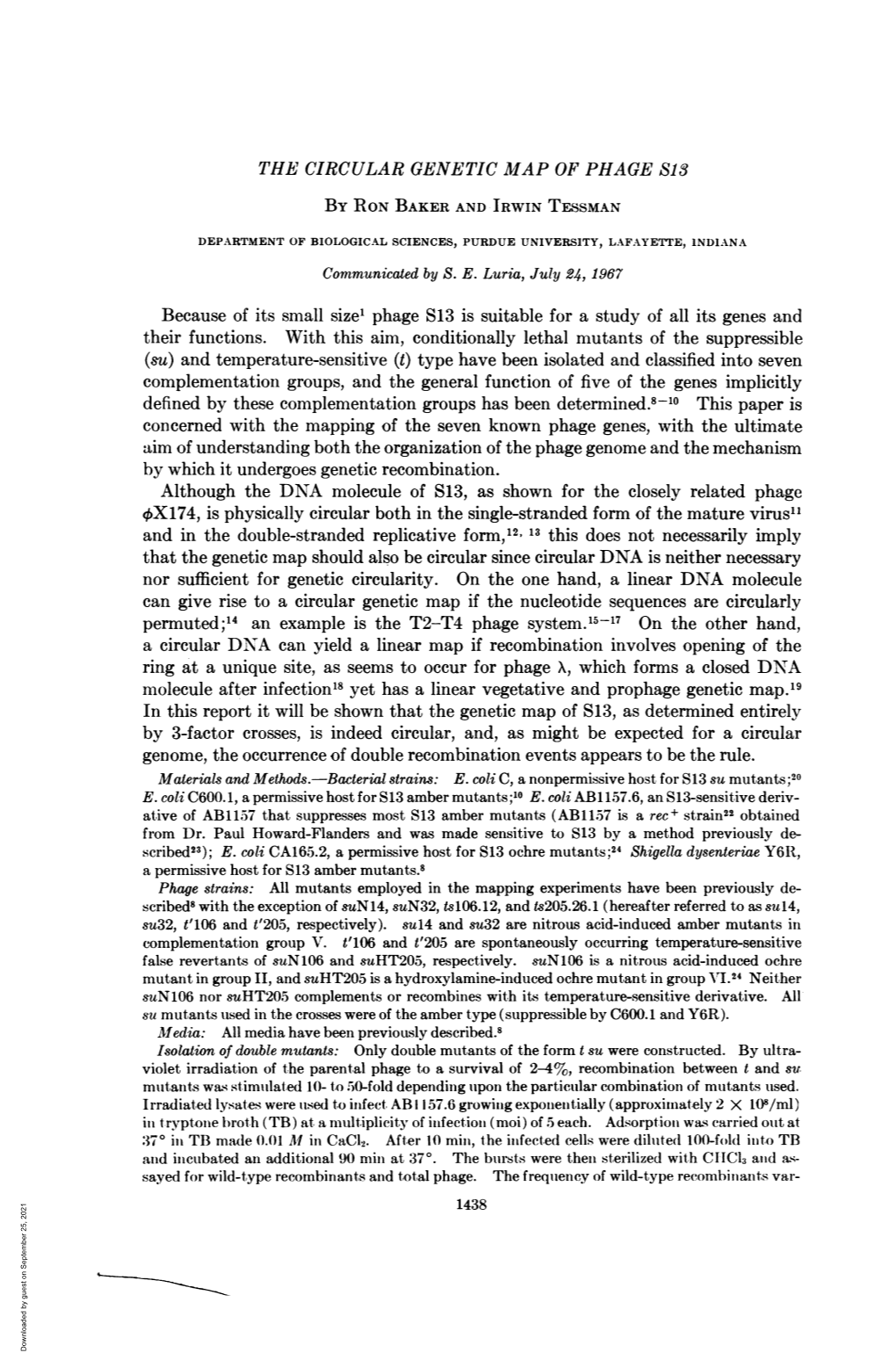 The Circular Genetic Map of Phage 813 by Ron Baker and Irwin Tessman