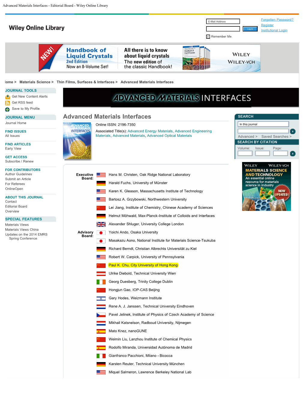 Advanced Materials Interfaces - Editorial Board - Wiley Online Library