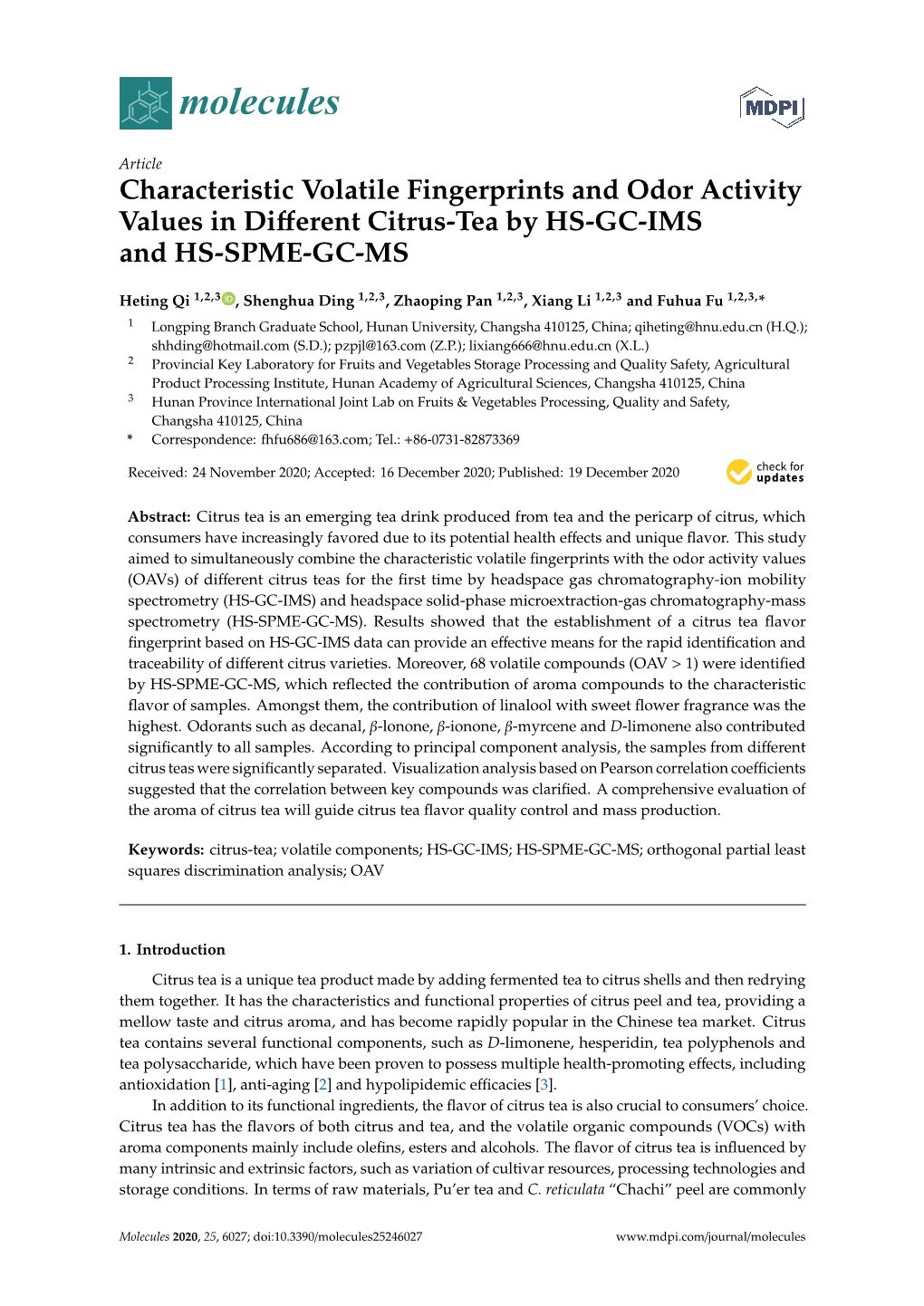 Characteristic Volatile Fingerprints and Odor Activity Values in Different